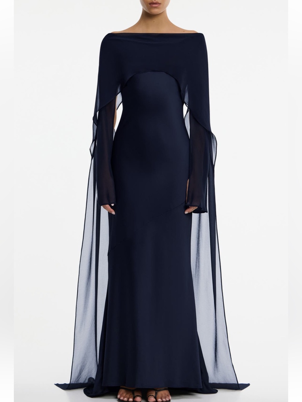 Significant Other Devlyn Chiffon Drape Scarf Gown Saphire Navy Blue